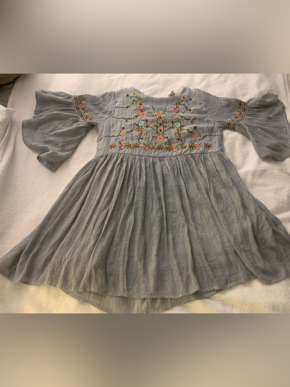 Umgee Blue Floral Boho Embroidered Size Large Babydoll Dress Cotton Blend - Picture 11 of 16